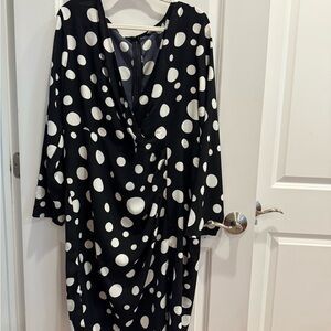 SHEIN Black and White Polkadot Dolman Sleeve Wrap Dress